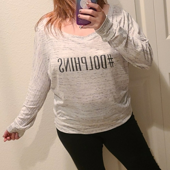 Bella #Dolphins Long Sleeve Off The Shoulder Top - Picture 2 of 14